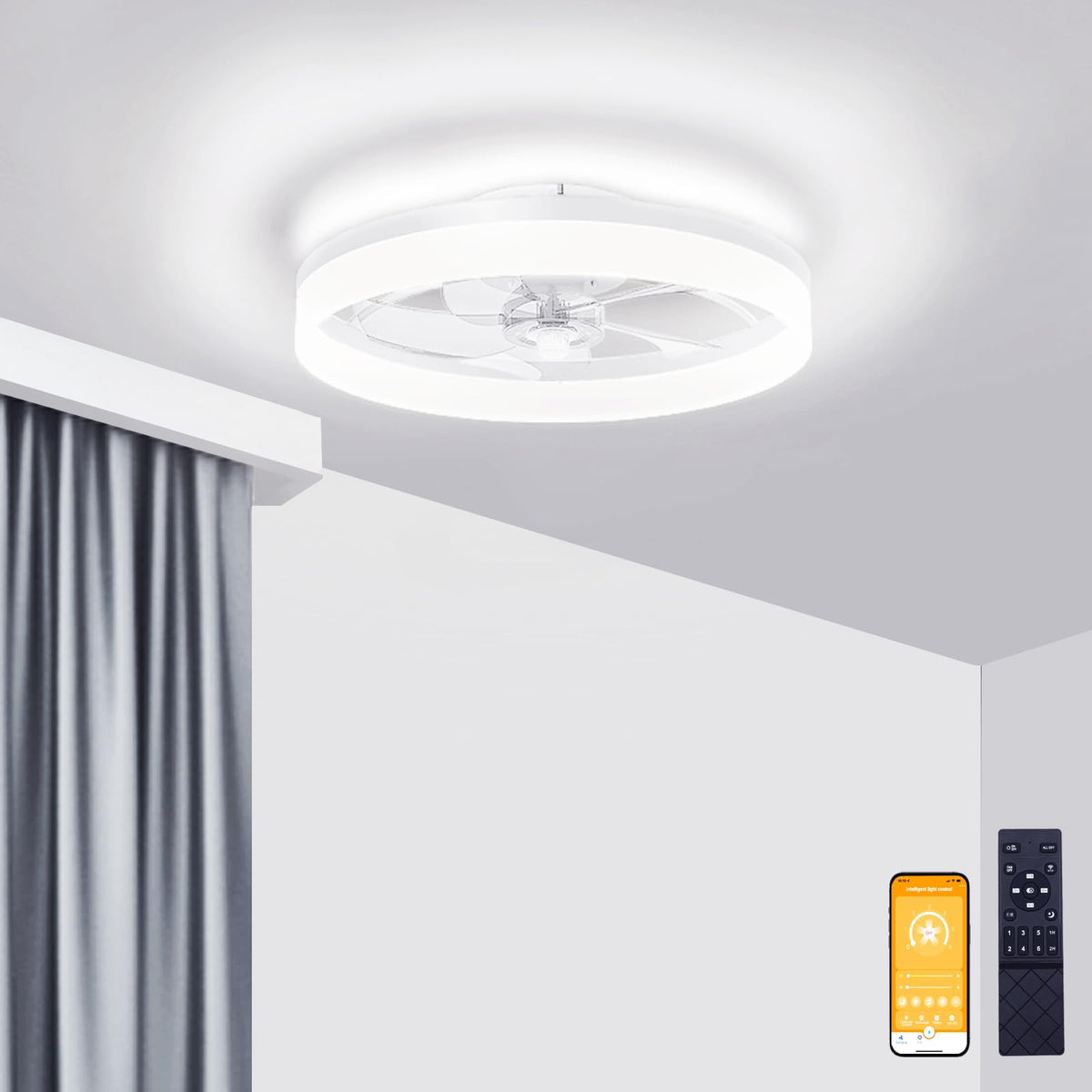 VOLISUN low-profile fandelier with remote provides clutter-free ceiling lighting.