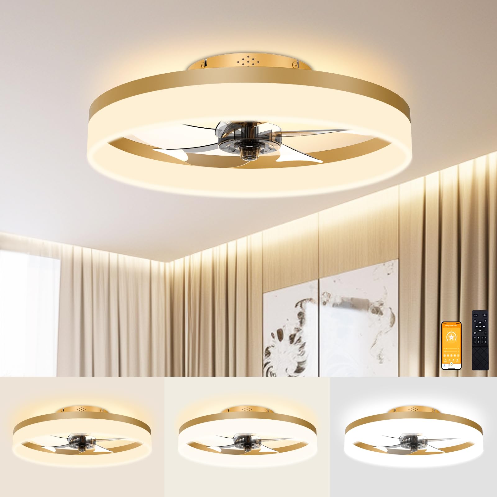 Volisun low-profile fandelier with remote light enables easy dimming and adjustment.