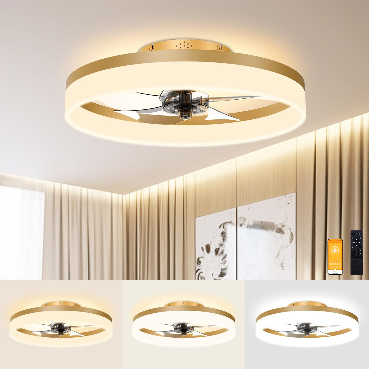 Volisun low-profile fandelier with remote light enables easy dimming and adjustment.