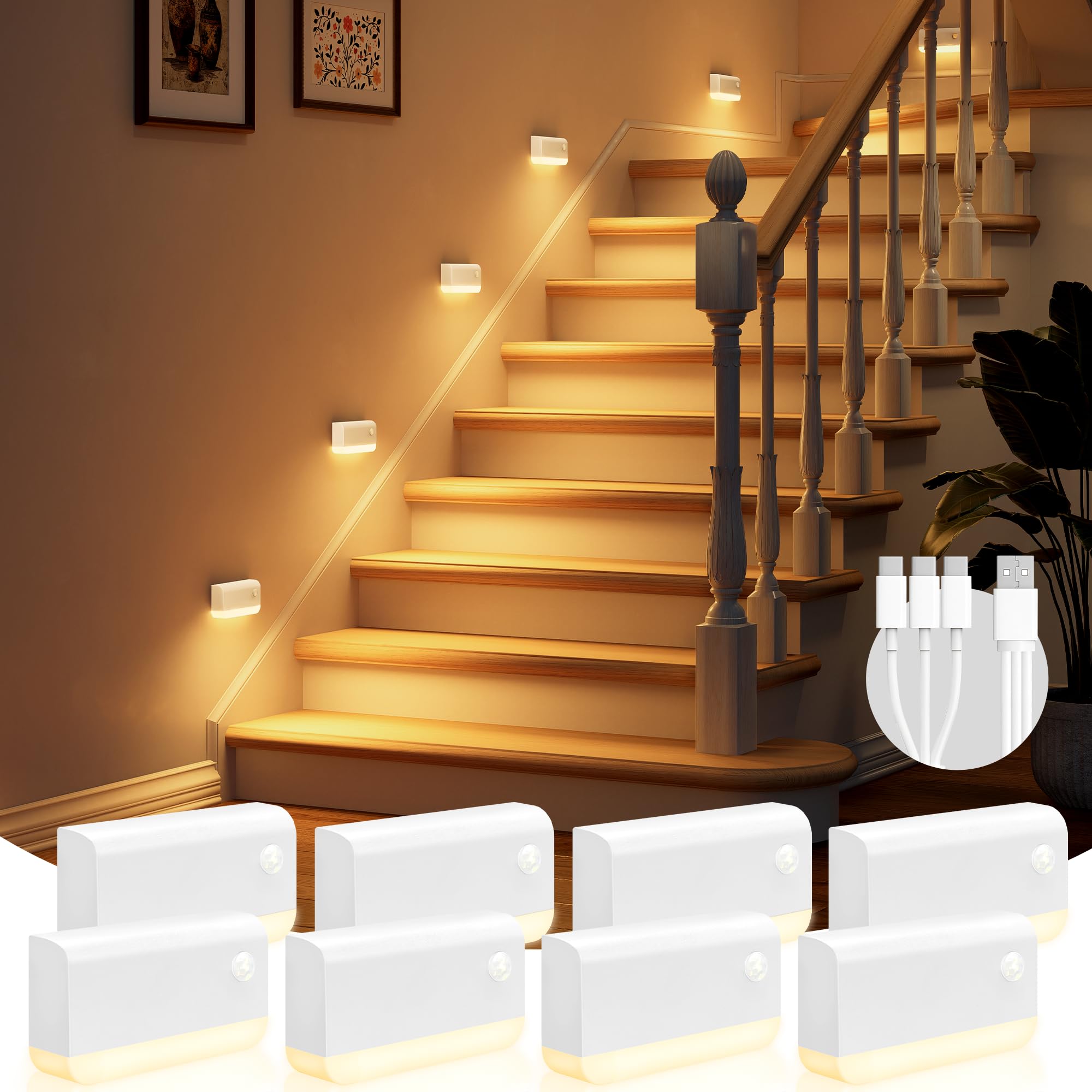 VOLISUN motion sensor night light 6-pack illuminates stairs safely and efficiently