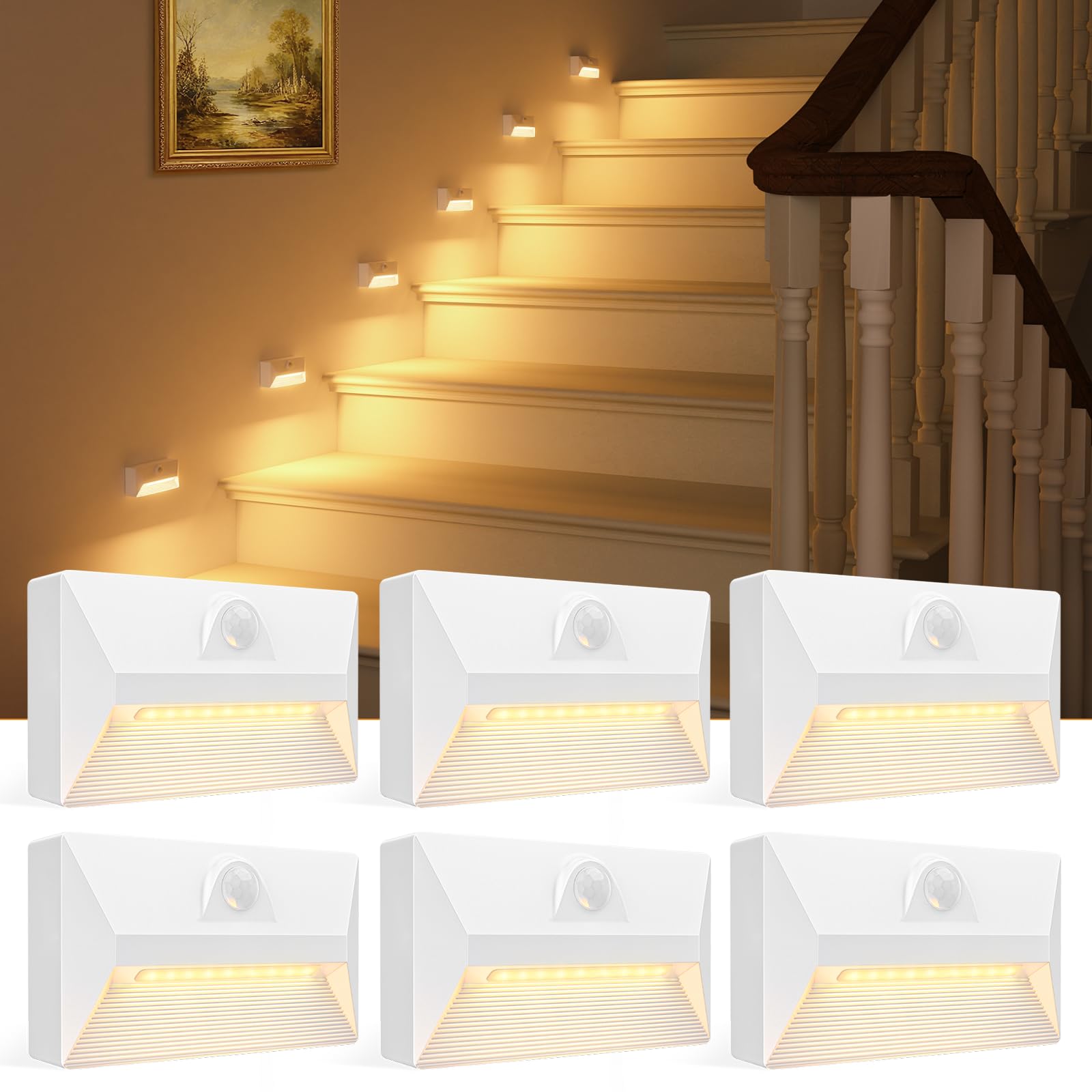 VOLISUN motion sensor stair light mounted on stairs for safe nighttime navigation