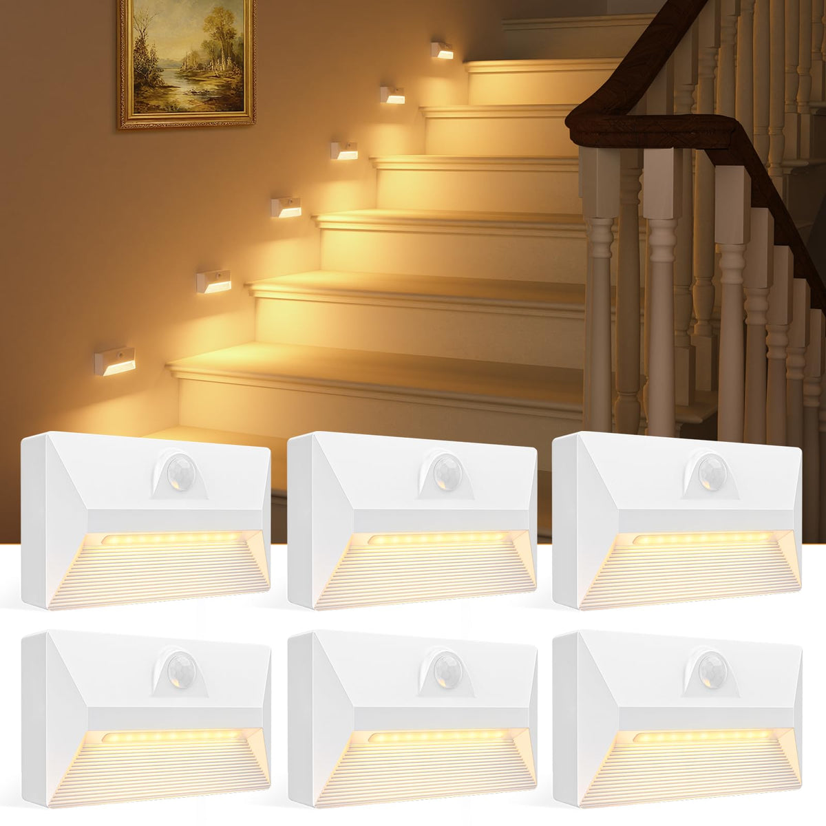 VOLISUN motion sensor stair light mounted on stairs for safe nighttime navigation