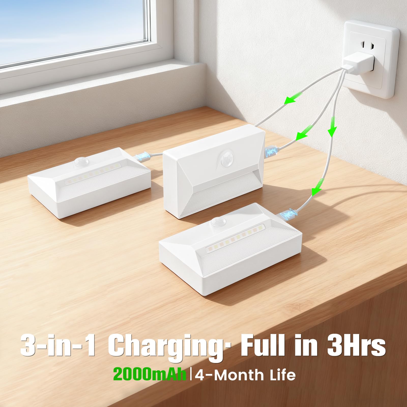 VOLISUN stick-on light beneath a cabinet provides quick, cable-free illumination