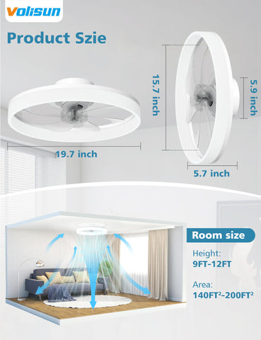 VOLISUN no-assembly ceiling fan designed for quick installation.