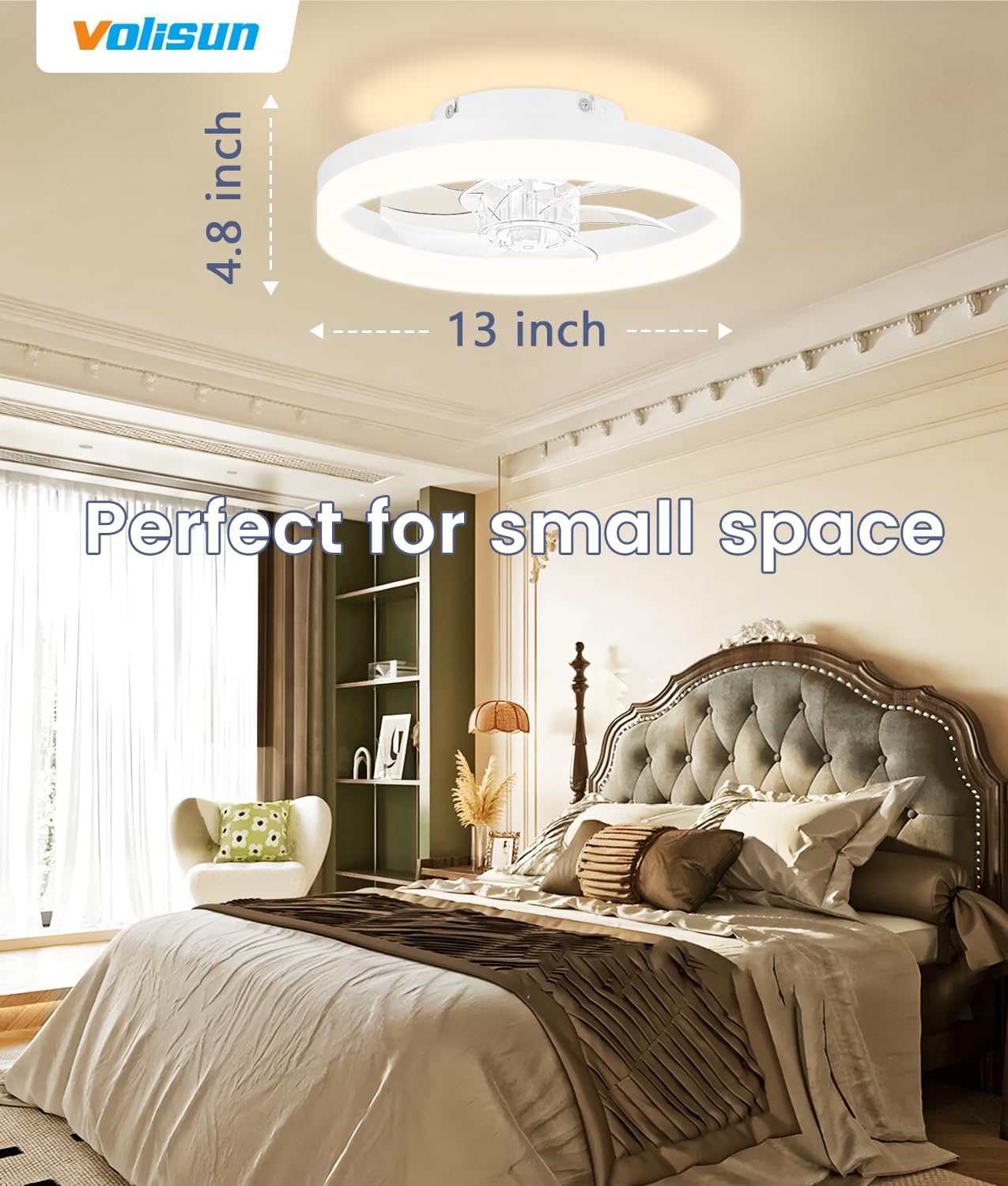 VOLISUN 6-speed quiet ceiling fan suitable for bedrooms and living rooms
