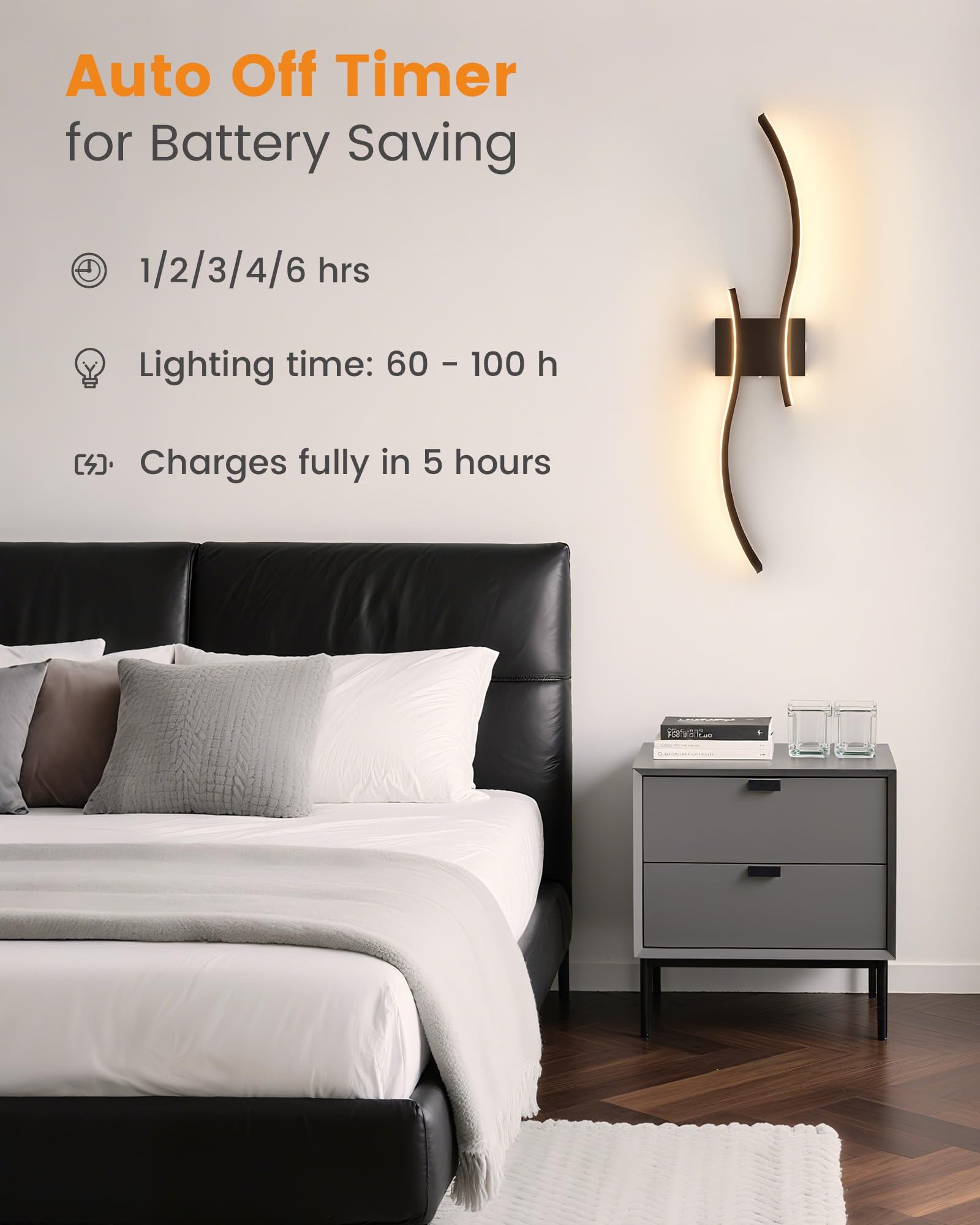 VOLISUN rechargeable battery powers wall lights for wireless convenience.