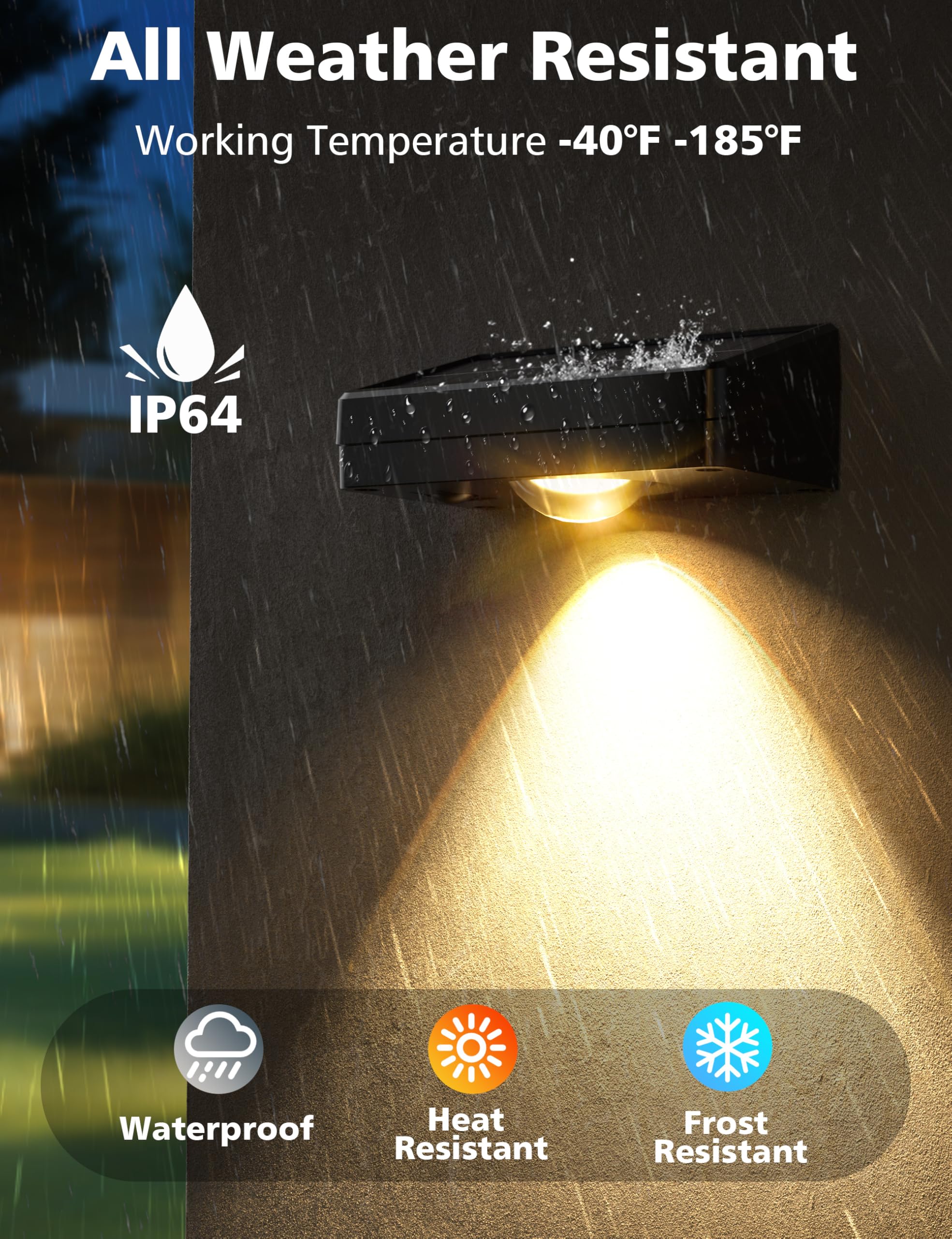 VOLISUN Solar Fence Light back view reveals IP65 rugged housing against rain.