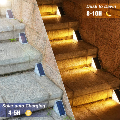 VOLISUN solar-powered stair lights charging in sun for wireless operation.