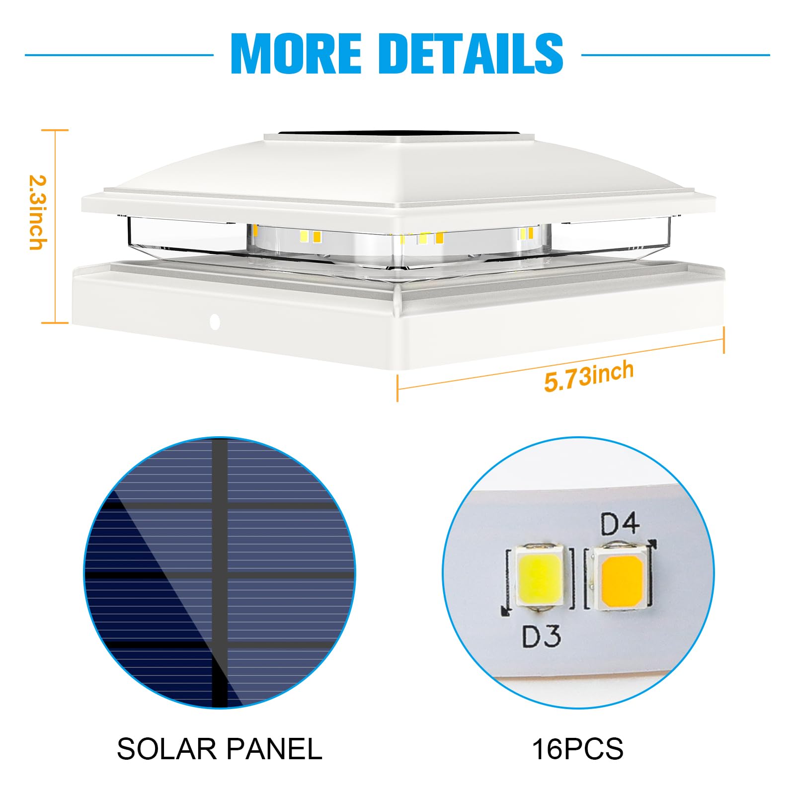VOLISUN IP64-rated post cap lighting with rainproof performance along a fence line.
