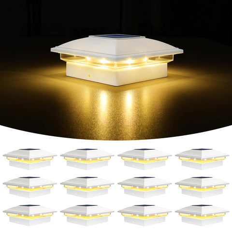 VOLISUN solar post cap light with 8 LEDs shining along a pathway at dusk for safe nighttime navigation.