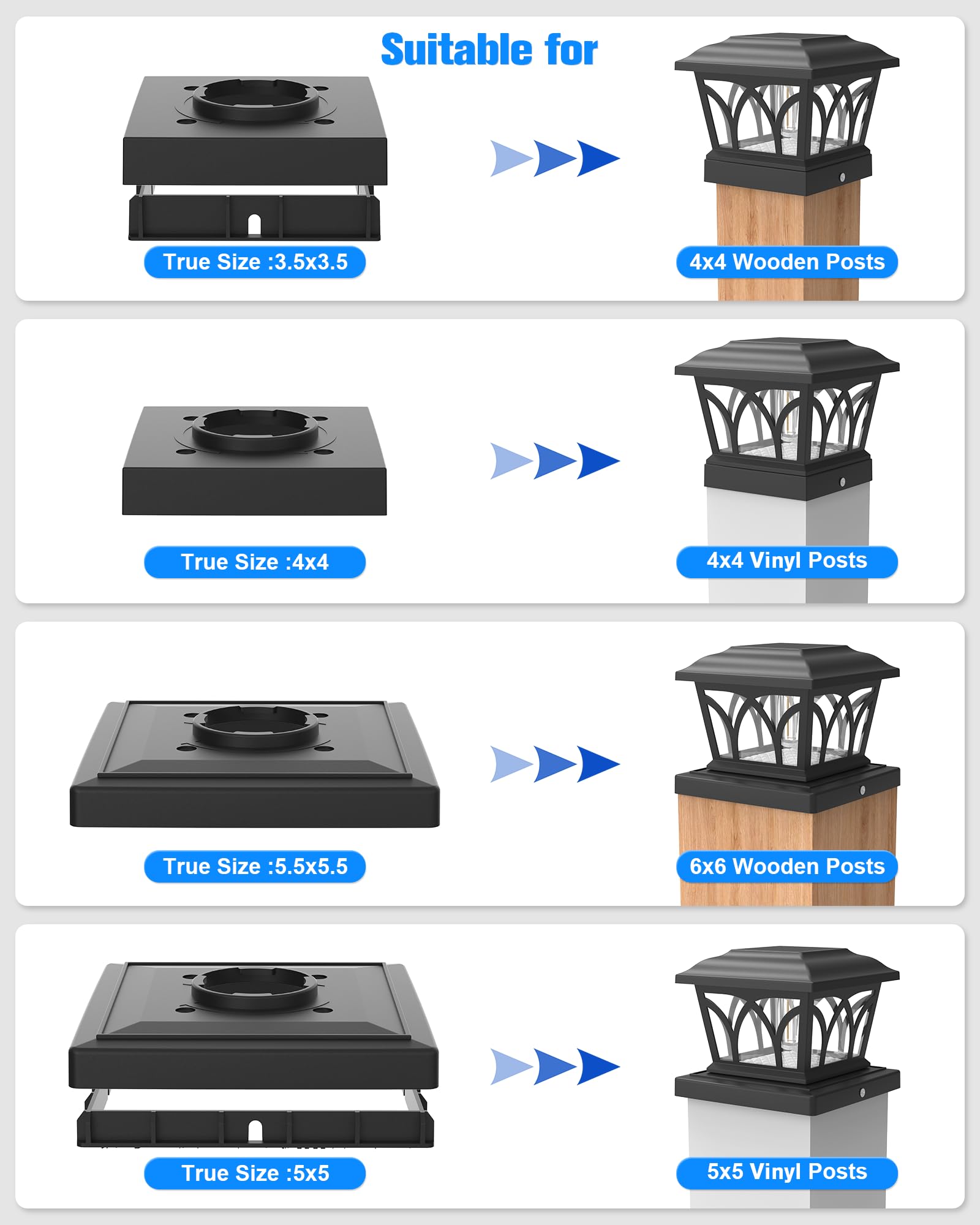 VOLISUN durable illumination post cap delivers 10+ hours of light after a full solar charge.