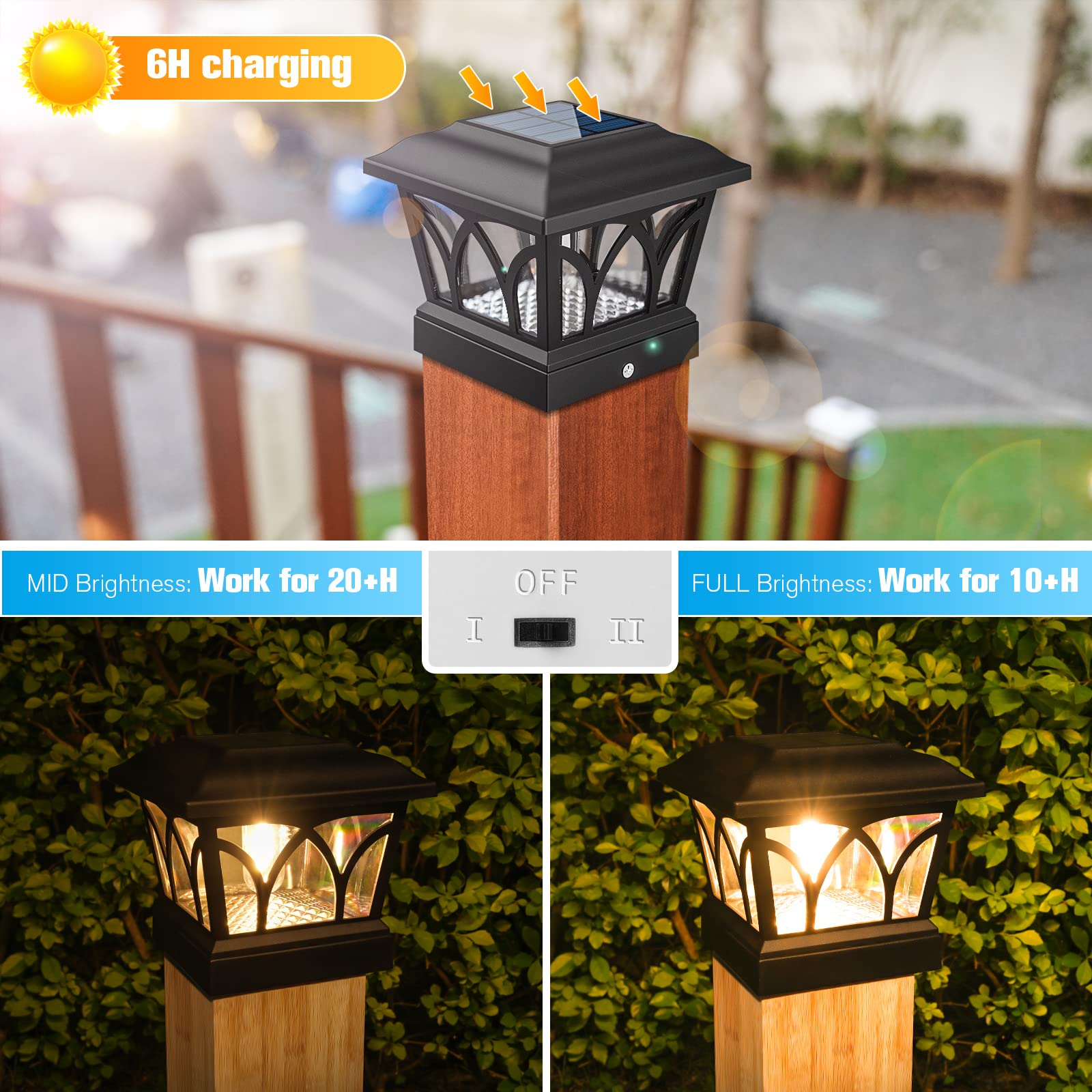 VOLISUN post cap with two brightness settings for flexible mood lighting.