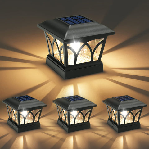 VOLISUN solar post cap light with warm glow enhances outdoor ambiance on 4x4 and 6x6 posts.