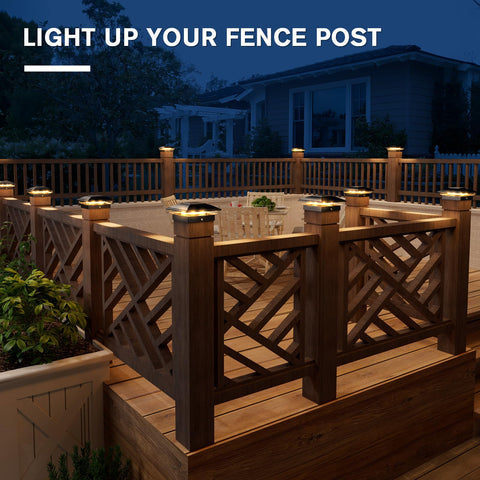 Volisun solar post cap light in warm white creates cozy garden ambience after dusk.