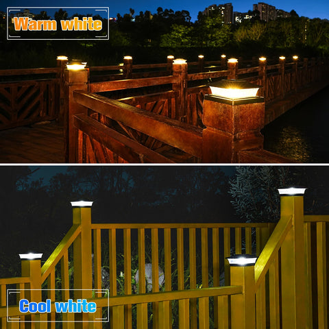 VOLISUN 6x6 post cap light on wooden post with strong nighttime visibility
