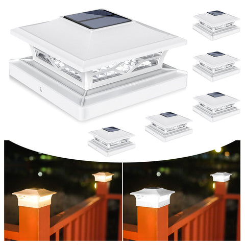 VOLISUN solar post cap lights with warm and cool modes illuminate wooden posts
