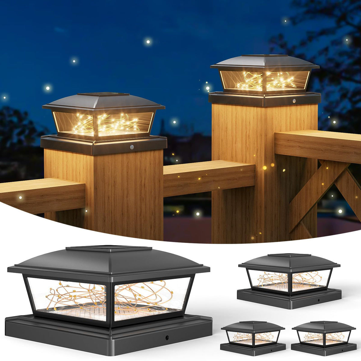 VOLISUN solar post cap lights with warm white glow for garden borders