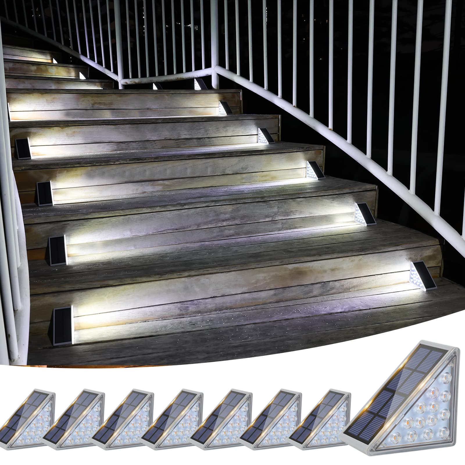 VOLISUN solar stair light 8-pack mounted on outdoor stairs for safer steps at night