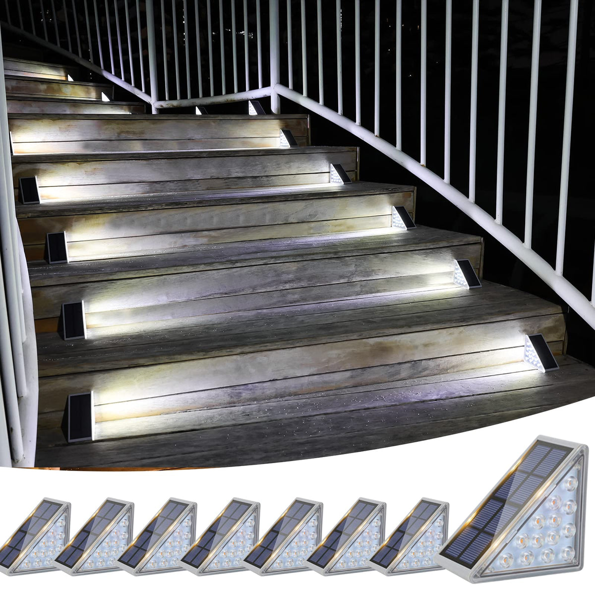 VOLISUN solar stair light 8-pack mounted on outdoor stairs for safer steps at night