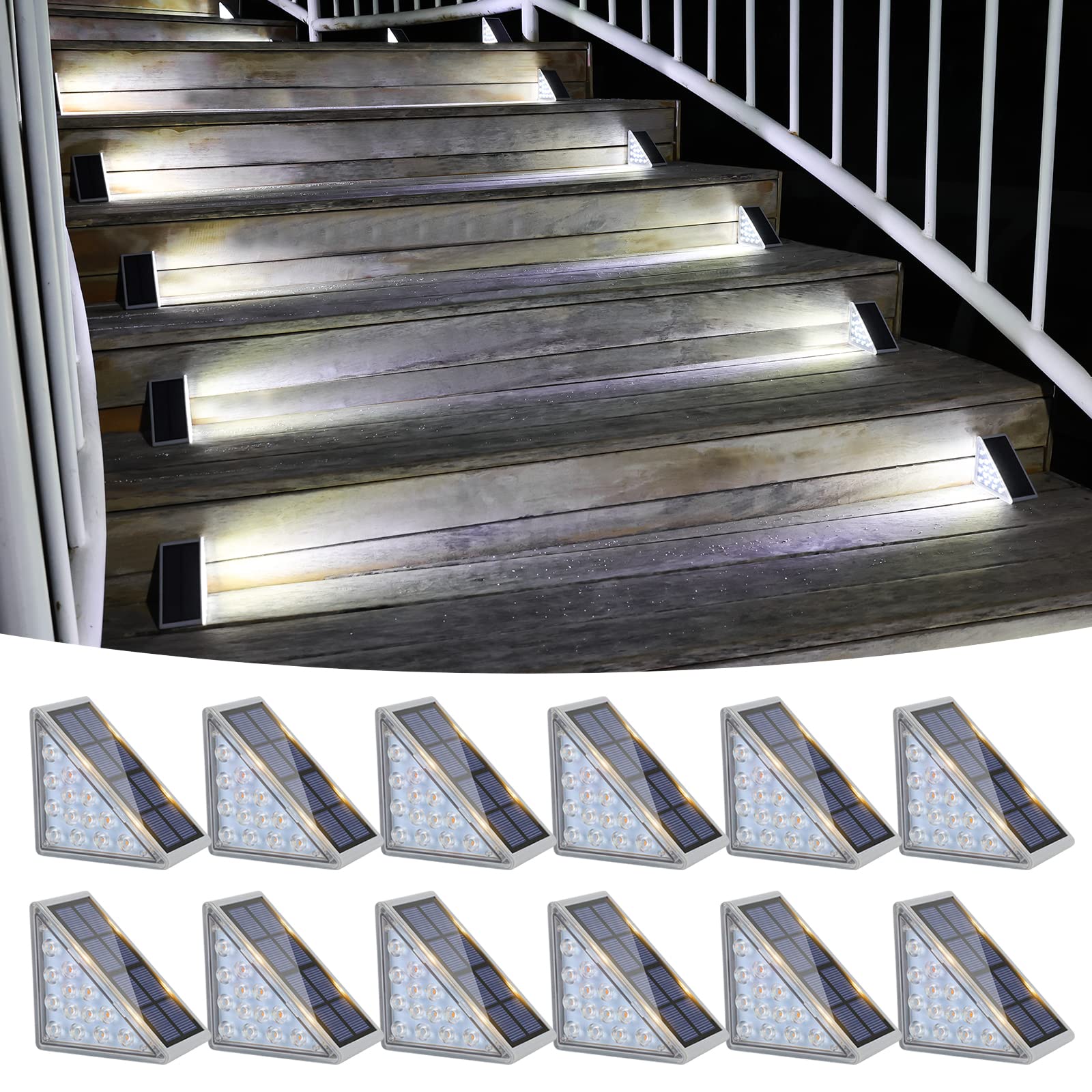 VOLISUN solar stair lights 12-pack installed on outdoor stairs for safer night steps.
