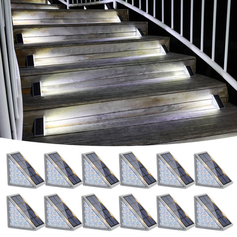 VOLISUN solar stair lights 12-pack installed on outdoor stairs for safer night steps.