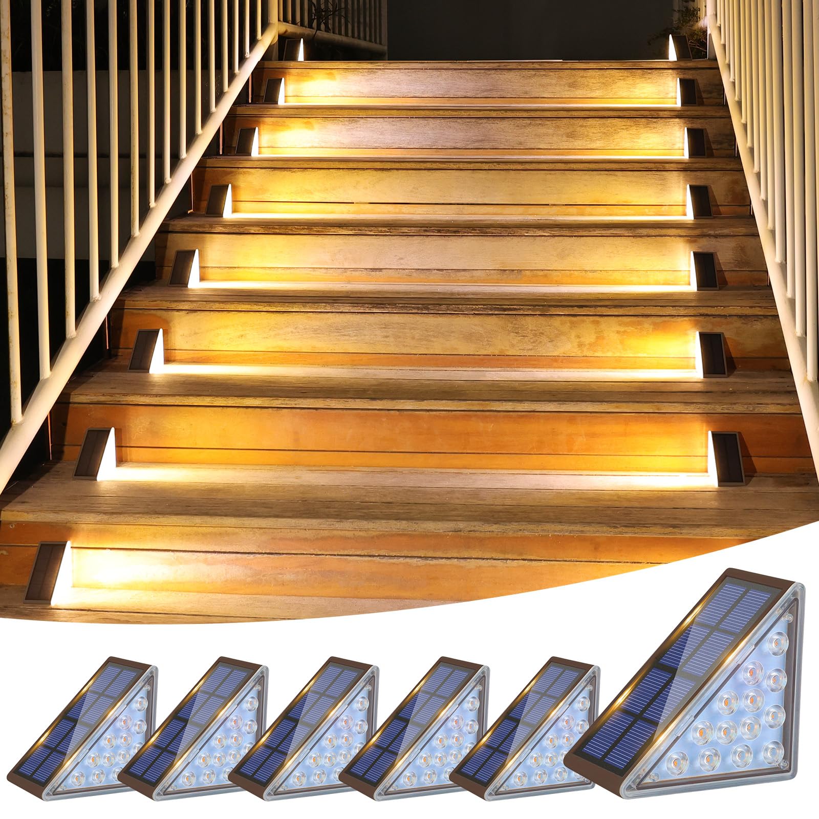 VOLISUN brown solar step light, front view enhances outdoor stair safety at dusk.