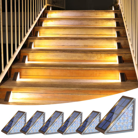 VOLISUN brown solar step light, front view enhances outdoor stair safety at dusk.