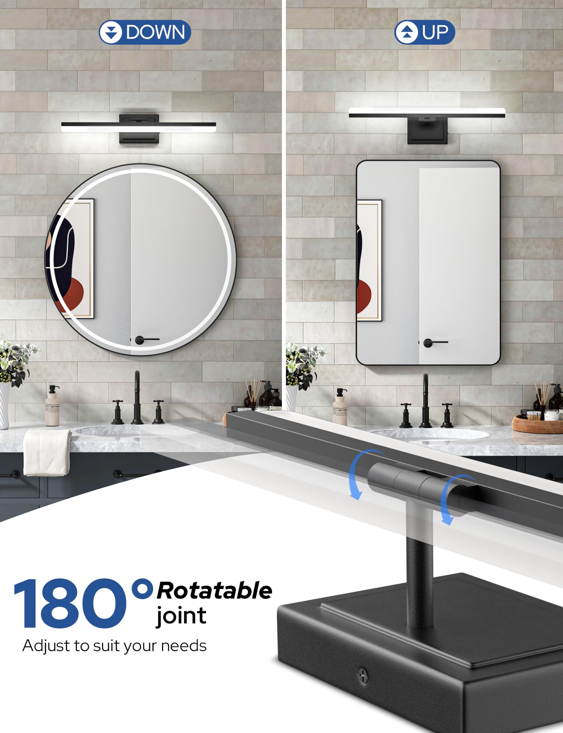 VOLISUN 180 degree rotatable vanity light head for flexible illumination