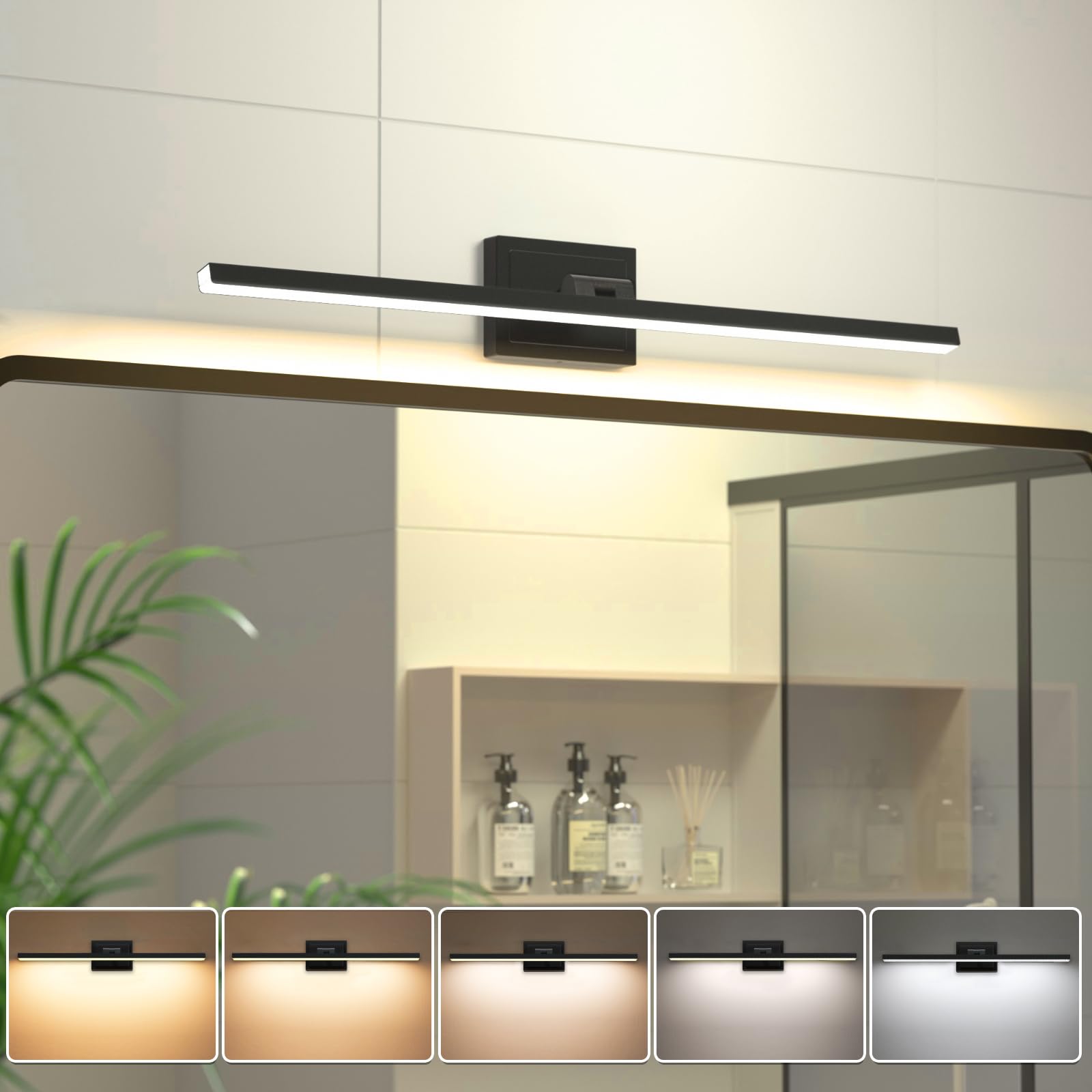 VOLISUN vanity light 31.5-inch front view highlights modern black bar for bright bathroom tasks.