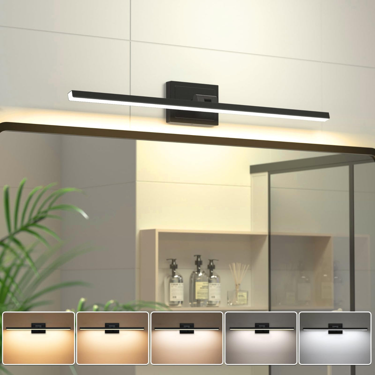 VOLISUN vanity light 31.5-inch front view highlights modern black bar for bright bathroom tasks.