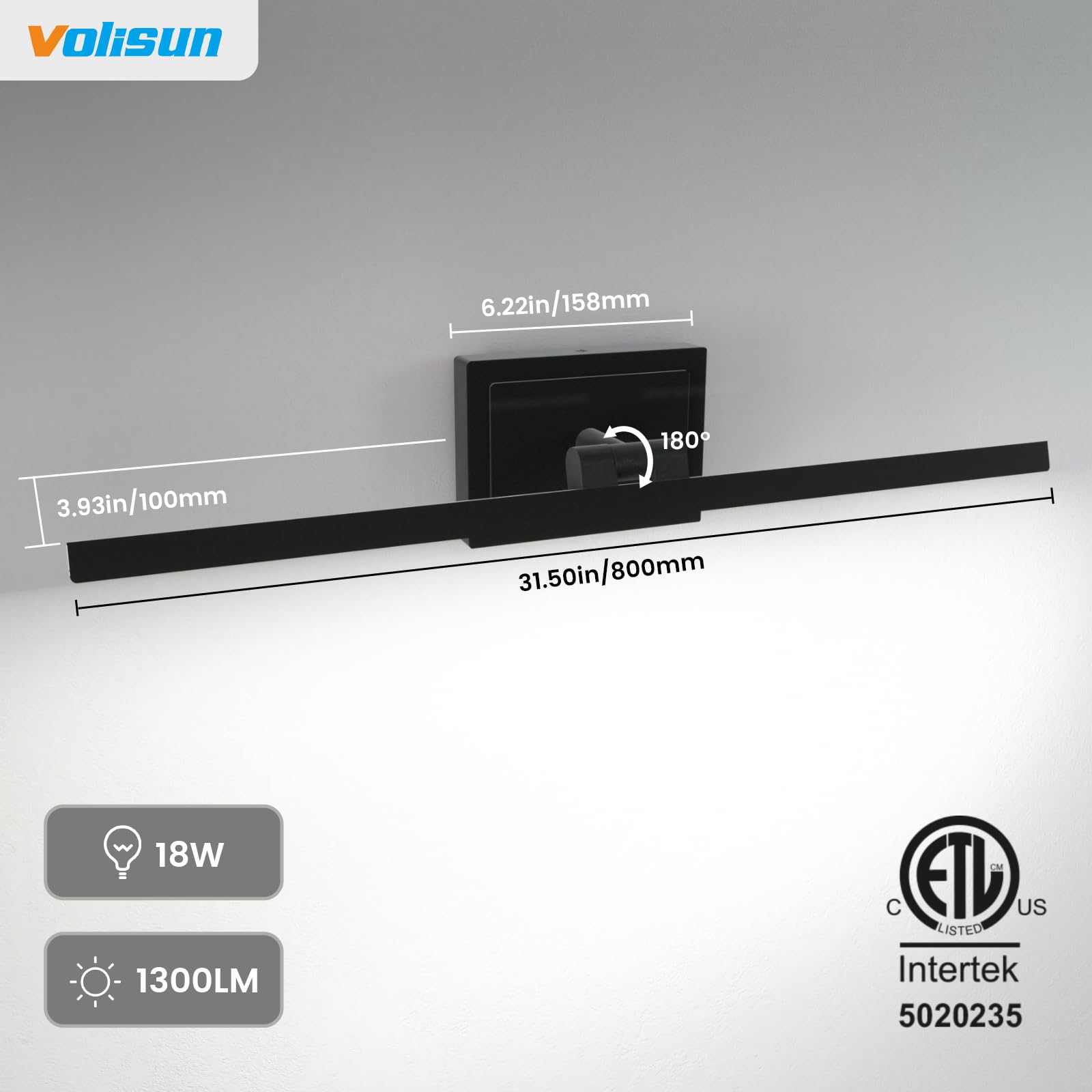 VOLISUN vanity light is IP44 rated for humidity and splash protection.