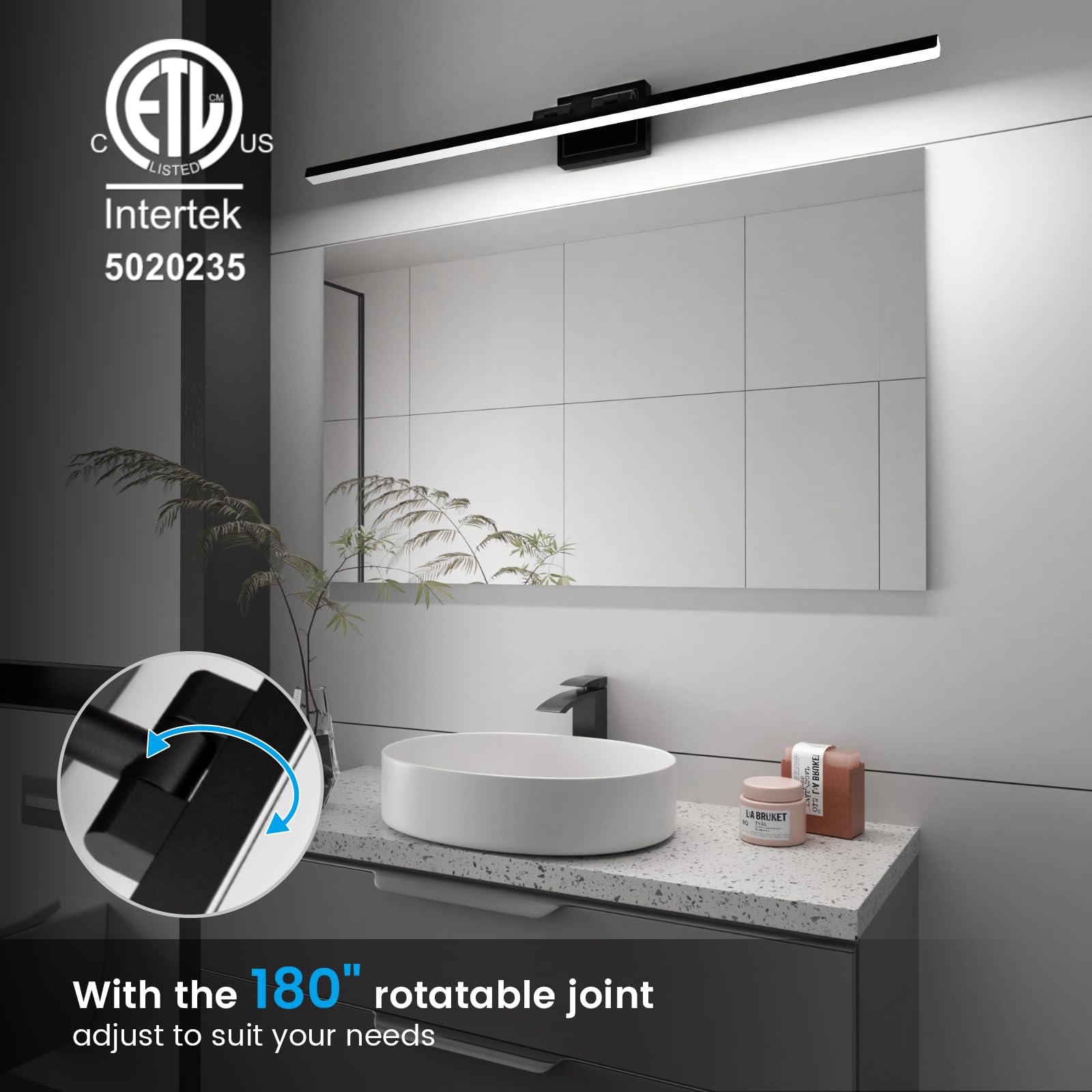 Volisun 5CCT vanity light offers warm to daylight tones for mood-ready spaces.