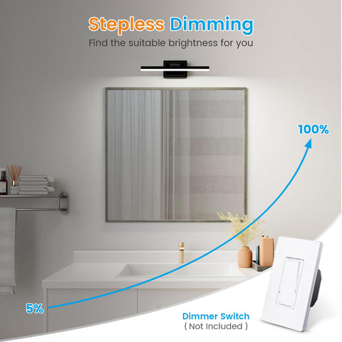 VOLISUN dimmable LED vanity light adjusts brightness smoothly.