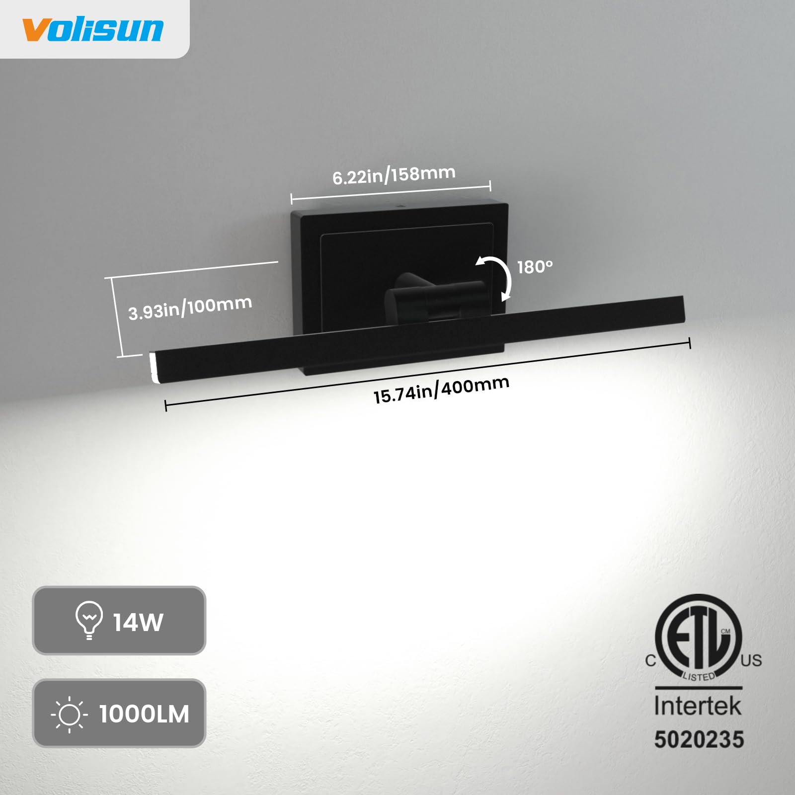 VOLISUN IP44-rated vanity light is safe in humidity.