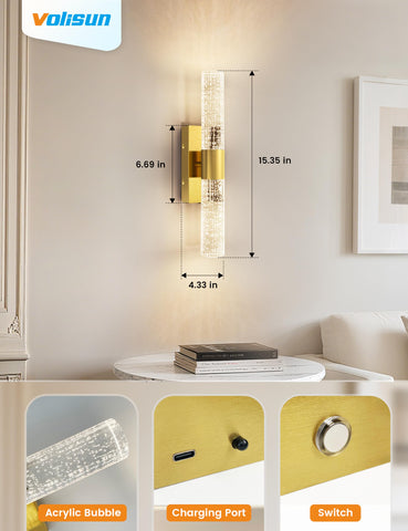 VOLISUN wall sconces shown with remote control for easy adjustment.