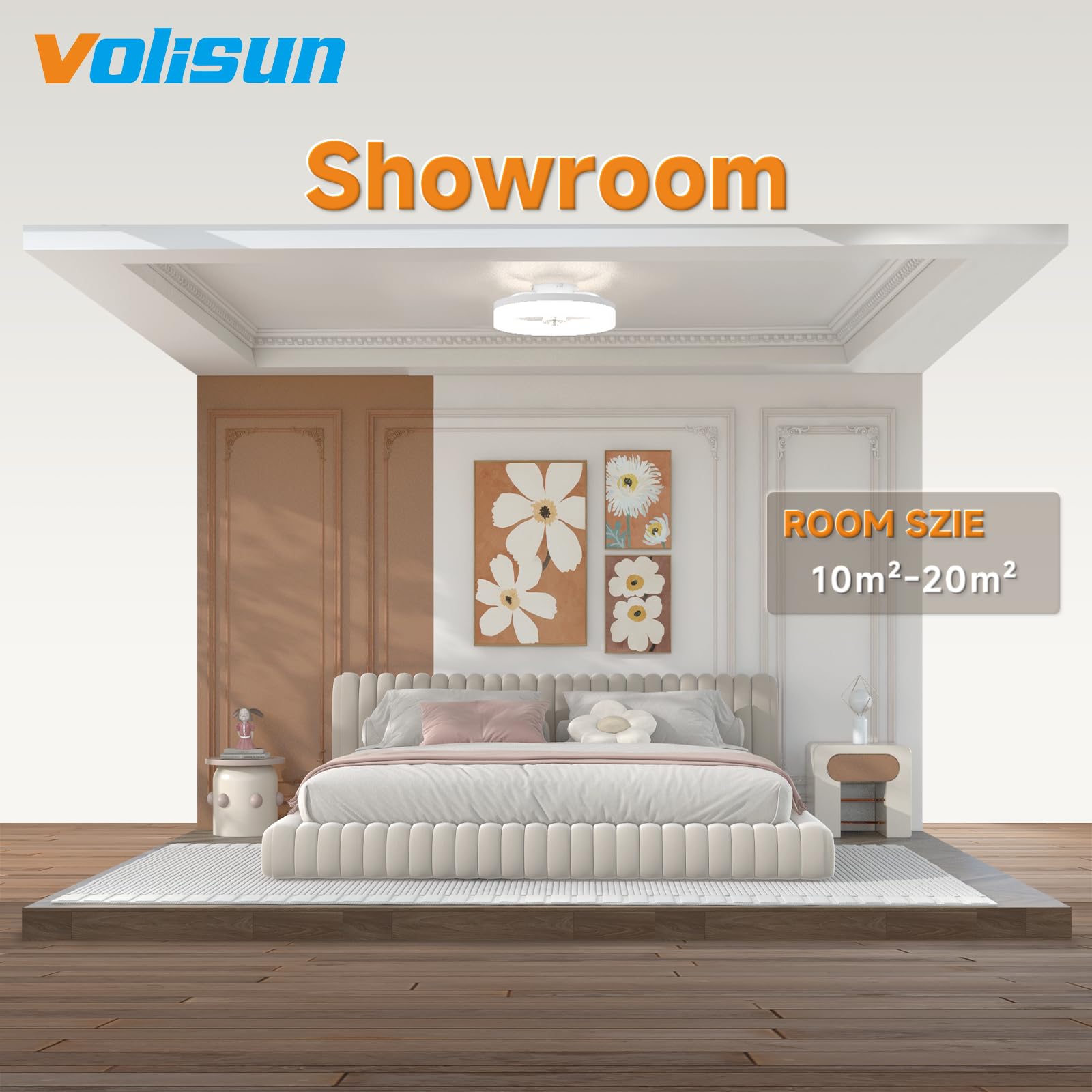 VOLISUN white finish complements contemporary bedroom or living room decor.