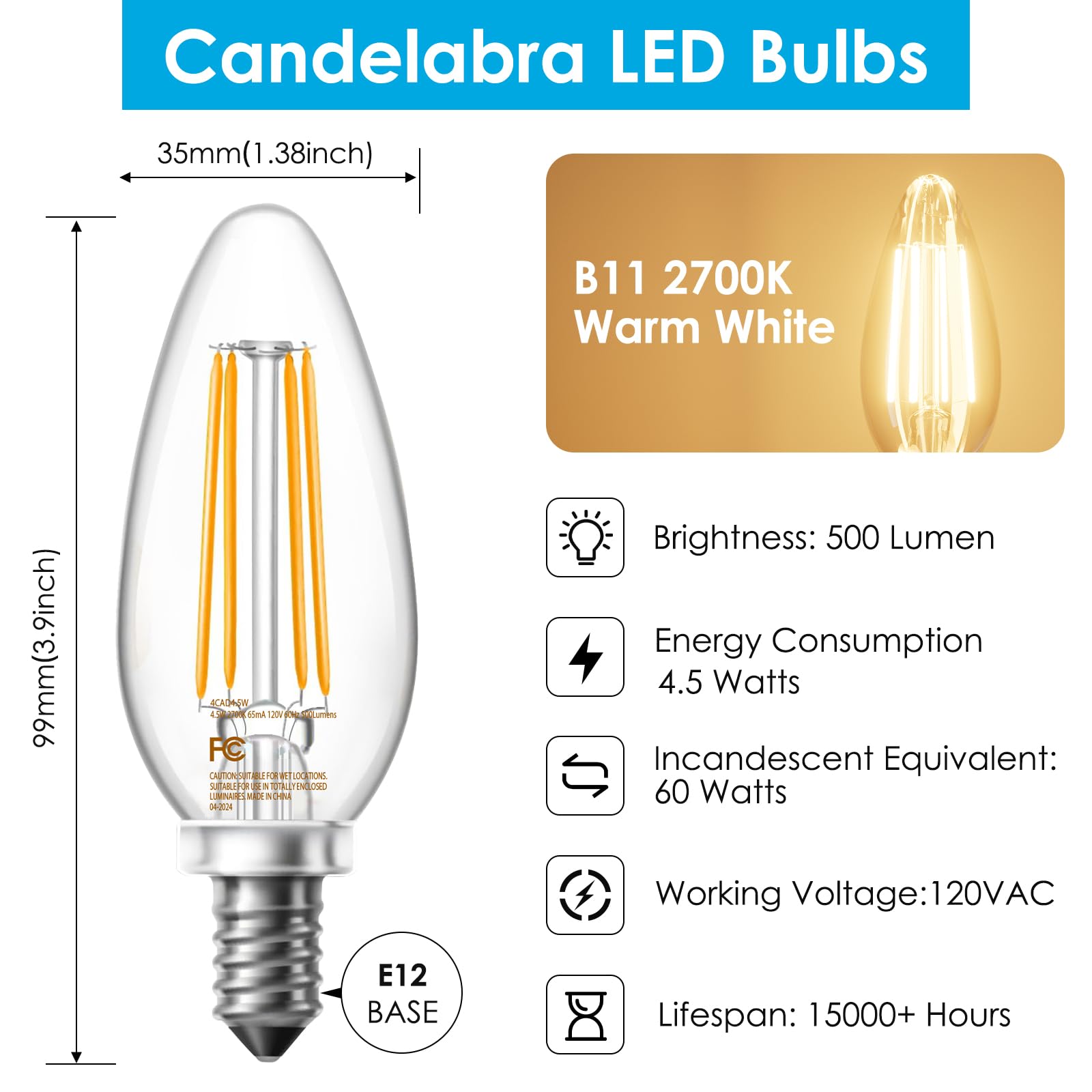 VOLIVO dimmable E12 bulbs with clear glass filament for vintage look