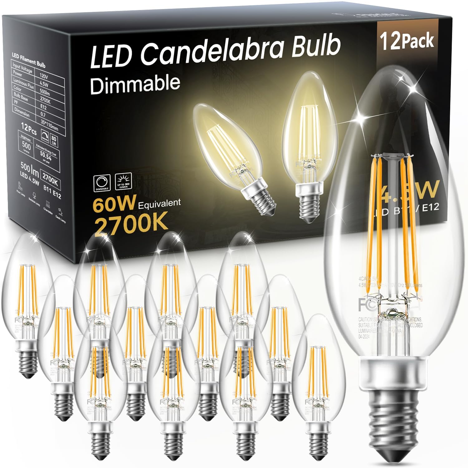 VOLIVO dimmable E12 bulbs pack for chandeliers and fixtures
