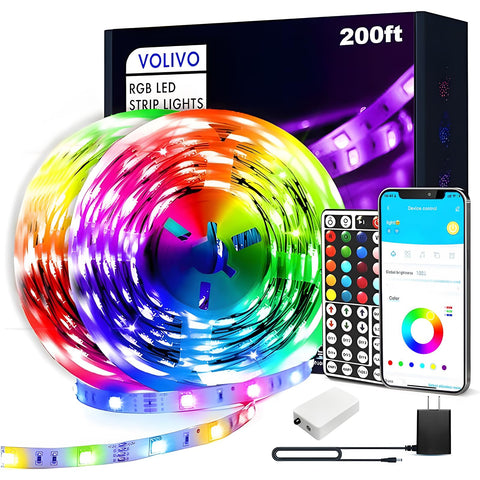 VOLIVO LED strip lights arranged in a 200ft bedroom setup for immersive decor