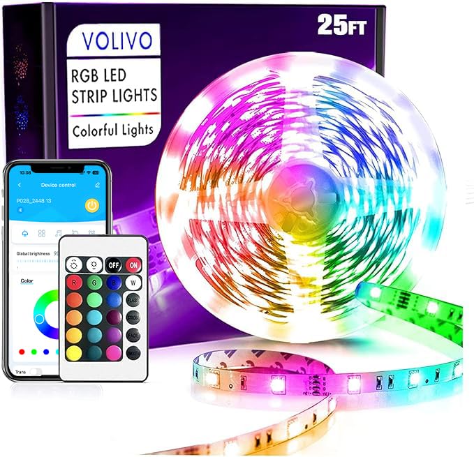 VOLIVO LED Strip 25ft with remote control for easy in-room lighting customization.