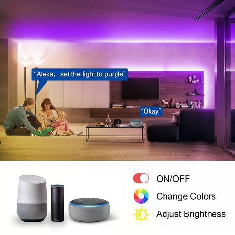 VOLIVO LED strip with Alexa and Google Assistant control for hands-free lighting.