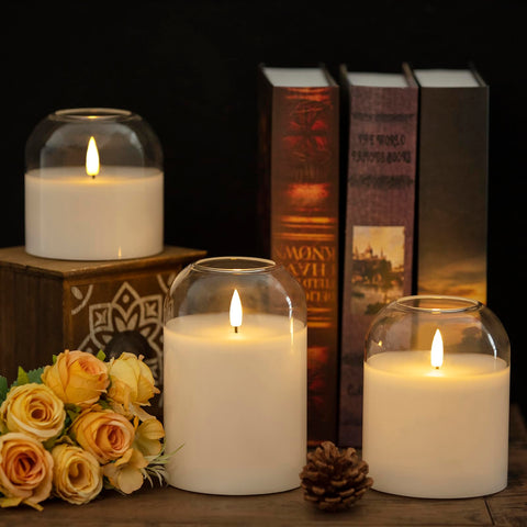 Volnyus LED pillar candles with real wax offer warm glow and lifelike ambiance.