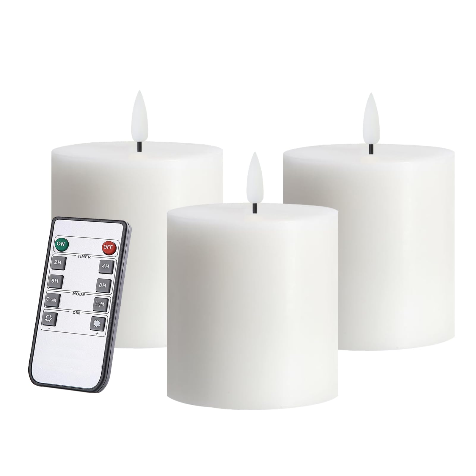 Volnyus white flameless candle pillars with flat tops create safe, cozy ambiance.