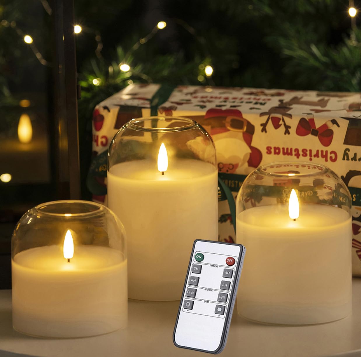 Volnyus white glass flameless candles with remote create safe ambient lighting for any room.