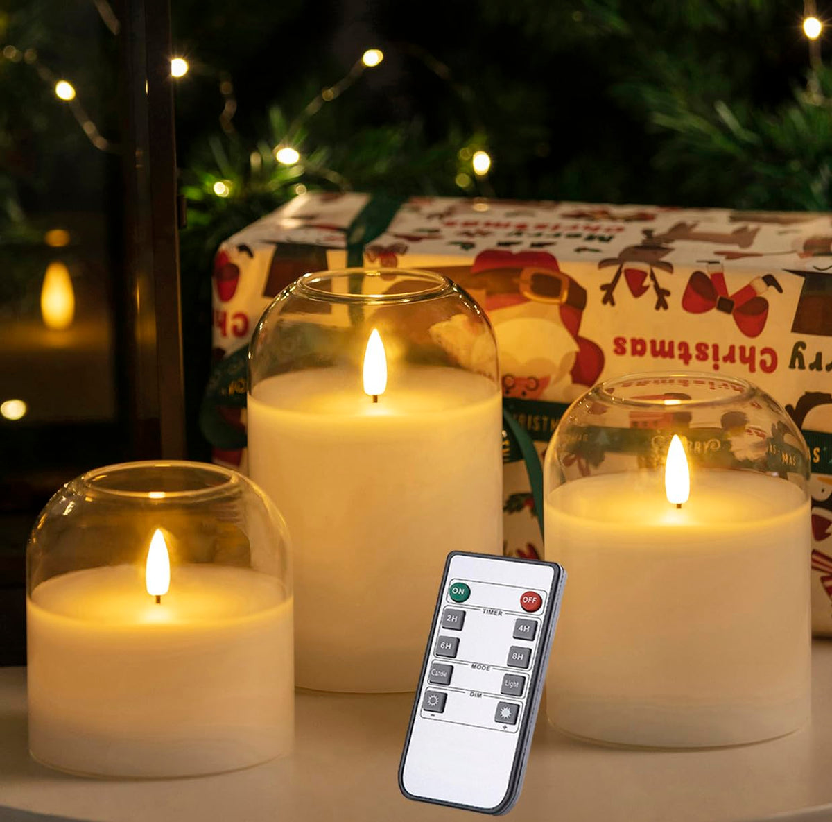 Volnyus white glass flameless candles with remote create safe ambient lighting for any room.
