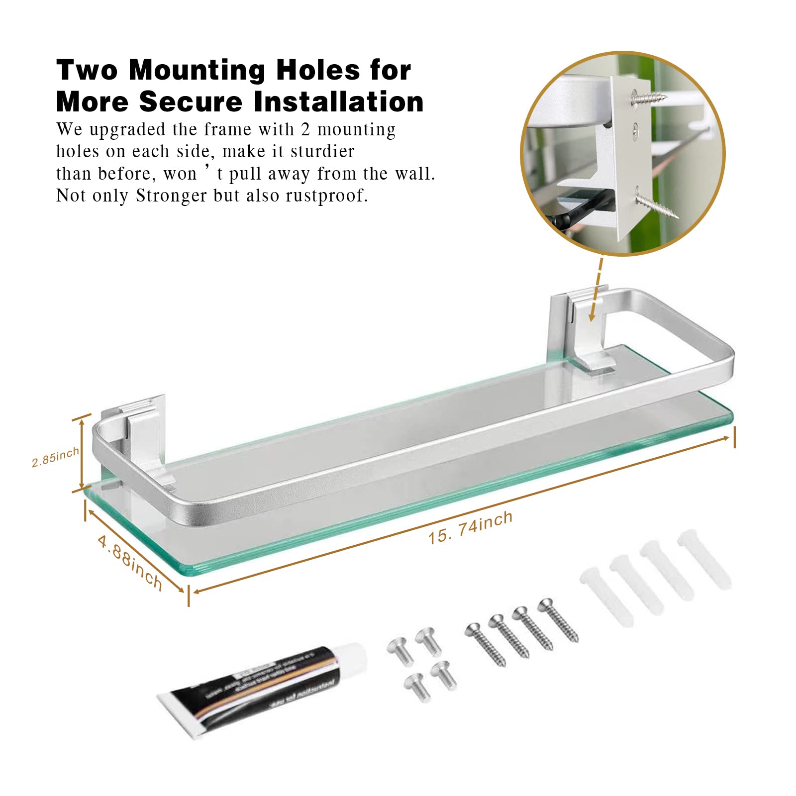VOLPONE tempered-glass closeup emphasizes safety with 0.3-inch thickness for sturdy display.