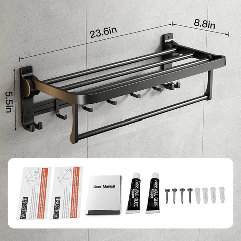 VOLPONE foldable towel bar saves space in compact bathrooms.