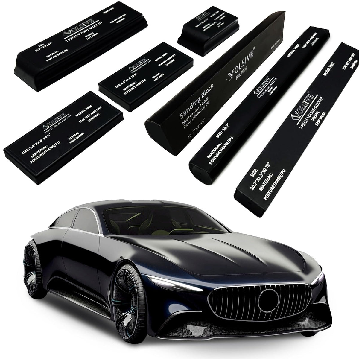 VOLSIVE hand sanding block kit with seven pieces for precise auto body sanding