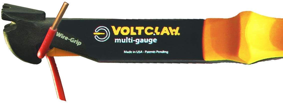 VoltClaw Multi-Gauge wire pliers front view gripping wires for panel work.