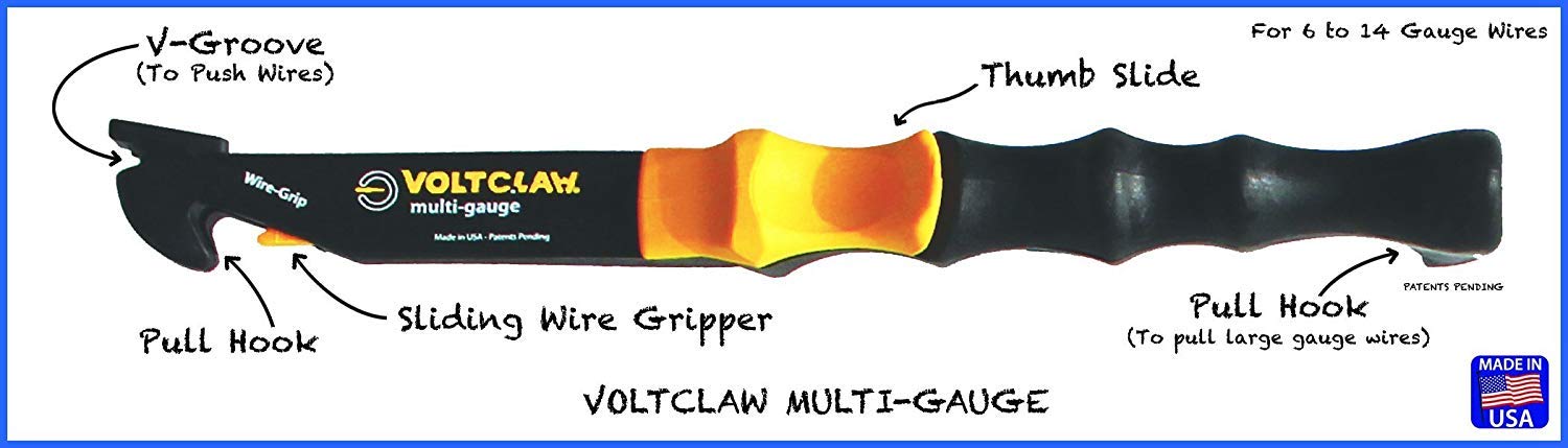 VoltClaw Multi-Gauge pliers close-up on grip mechanism with non-conductive handle.